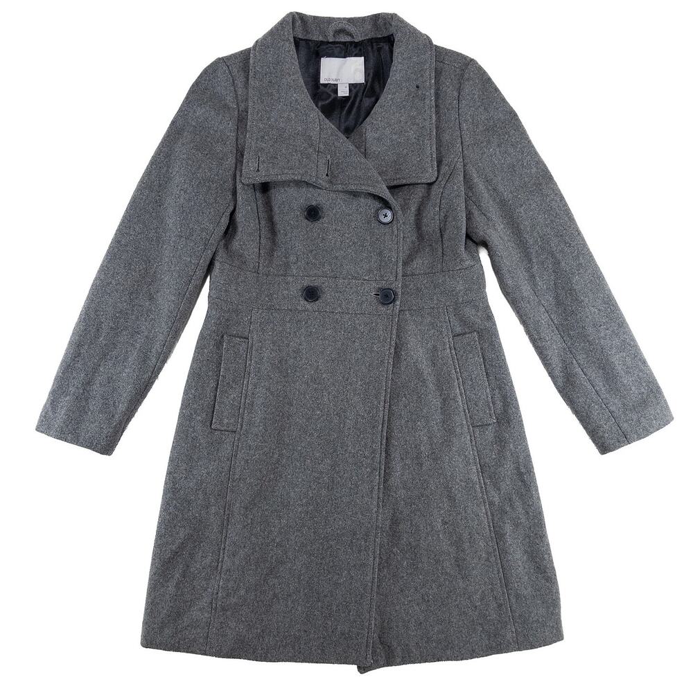 Y2K Old Navy Wool Peacoat Women M Gray Funnel Neck Double Breasted Classic 2000s
